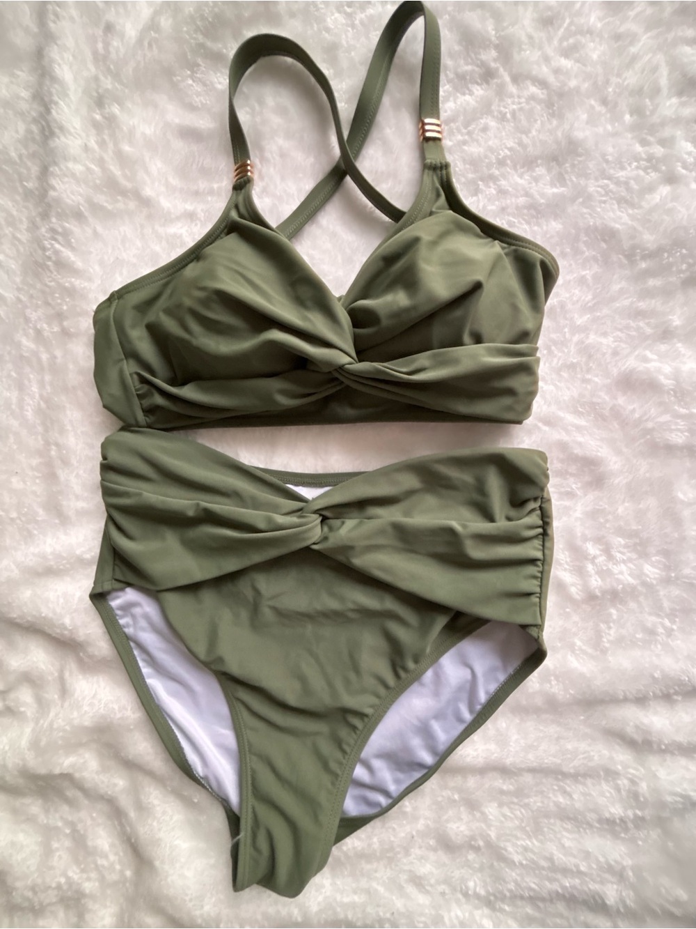 Blooming Jelly Olive Twist-Front High-Waist Women’s Bikini Set